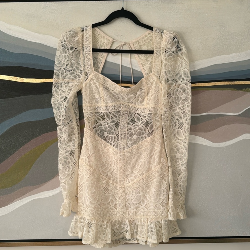 For Love & Lemons lace long sleeve mini dress